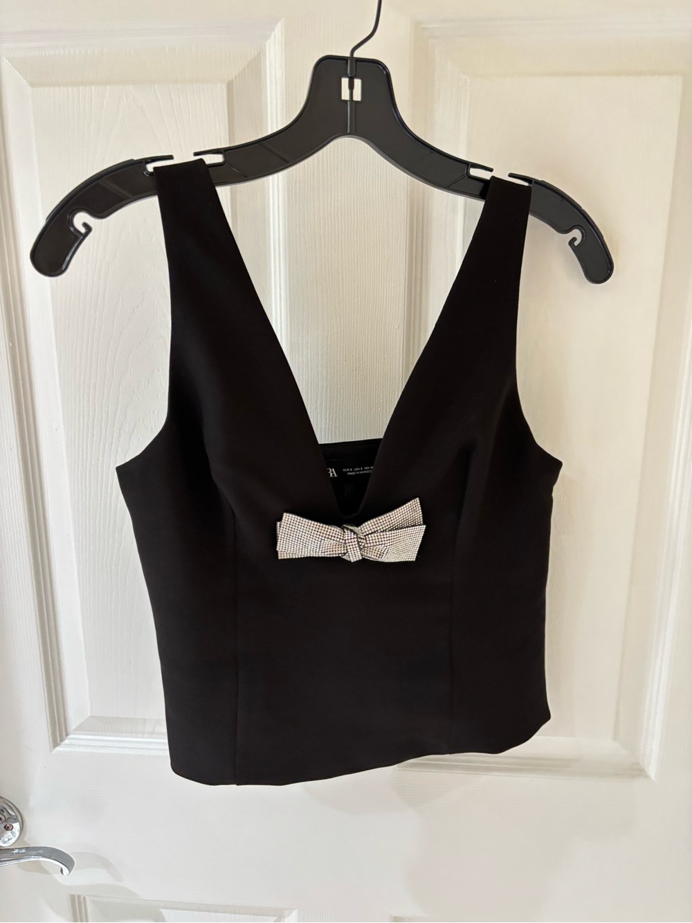 Zara Black V-Neck Camisole with Rhinestone Bow